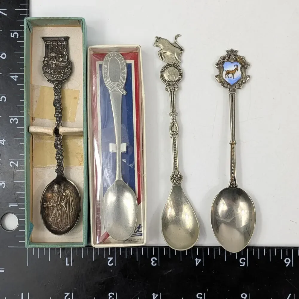 Lot 7 Vtg Souvenir Spoons NASA Space Zodiac Christmas Holiday Cruise EPNS Italy